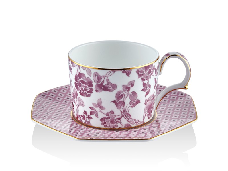 TEA CUP & SAUCERS PİNK- REGENCY DAMASK