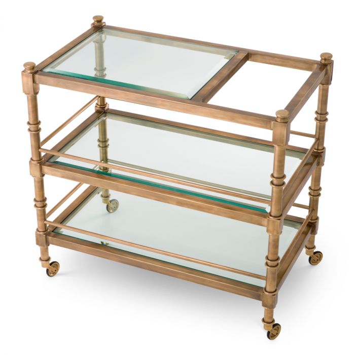 TROLLEY ALEXİA VİNTAGE BRASS FİNİSH BEVELLED CLEAR GLASS