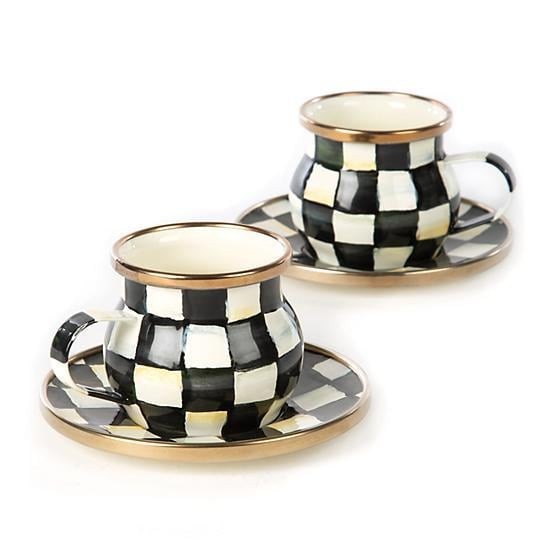 COURTLY CHECK ENAMEL ESPRESSO CUP & SAUCER SET