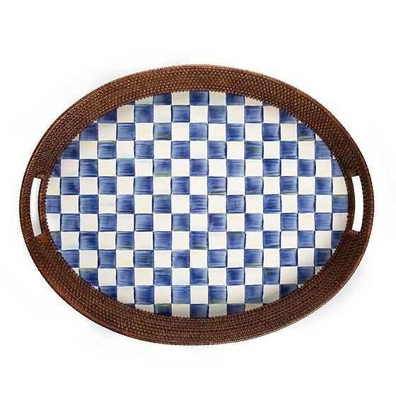 ROYAL CHECK RATTAN & ENAMEL PARTY TRAY