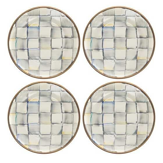 STERLİNG CHECK ENAMEL APPETİZER PLATES - SET OF 4