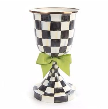 COURTLY CHECK ENAMEL PEDESTAL VASE - GREEN BOW