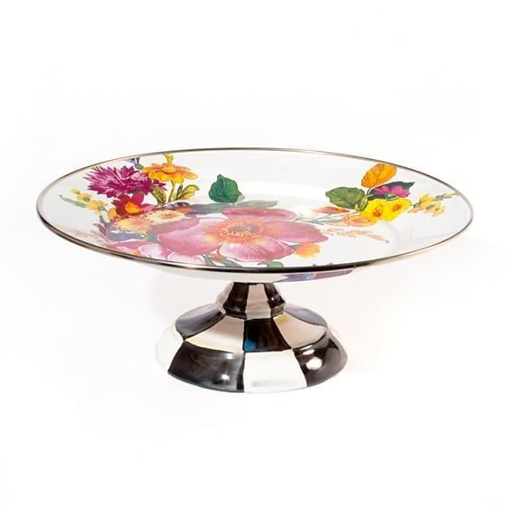 FLOWER MARKET ENAMEL SMALL PEDESTAL PLATTER -WHİTE