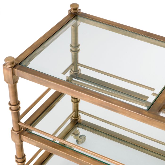 TROLLEY ALEXİA VİNTAGE BRASS FİNİSH BEVELLED CLEAR GLASS