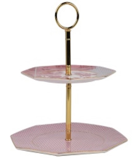 2 TIER CAKE STAND PİNK17CM+21CM-REGENCY DAMASK