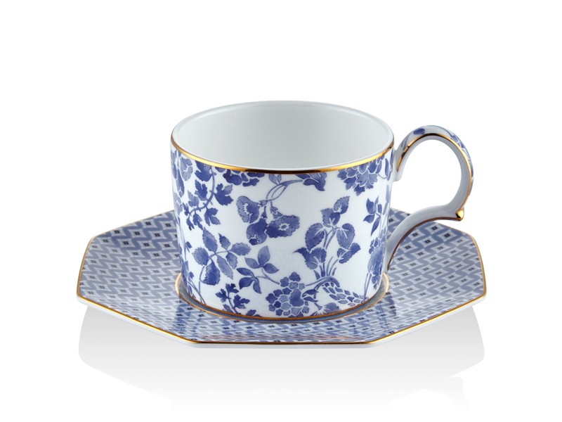 TEA CUP & SAUCERS BLUE- REGENCY DAMASK