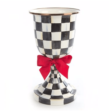 COURTLY CHECK ENAMEL PEDESTAL VASE - RED BOW