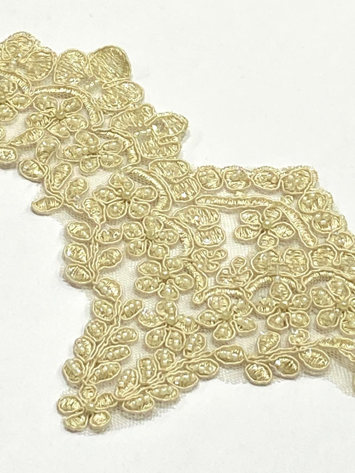 Gold Simli Sütlü Kahve Güpür / İncili Güpür / 3 mt