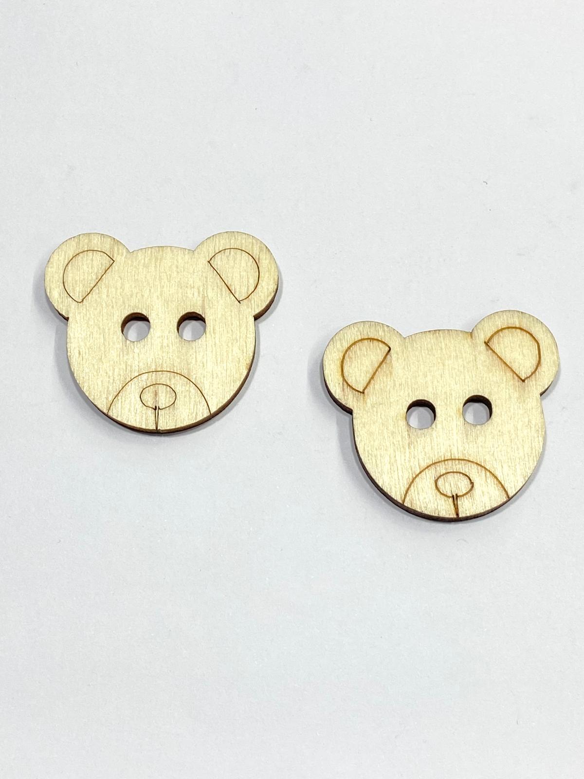 Ahşap Bebek ve Çocuk Düğmesi / Ayıcık Büyük Süs Düğme / 2 li set / 4 cm /