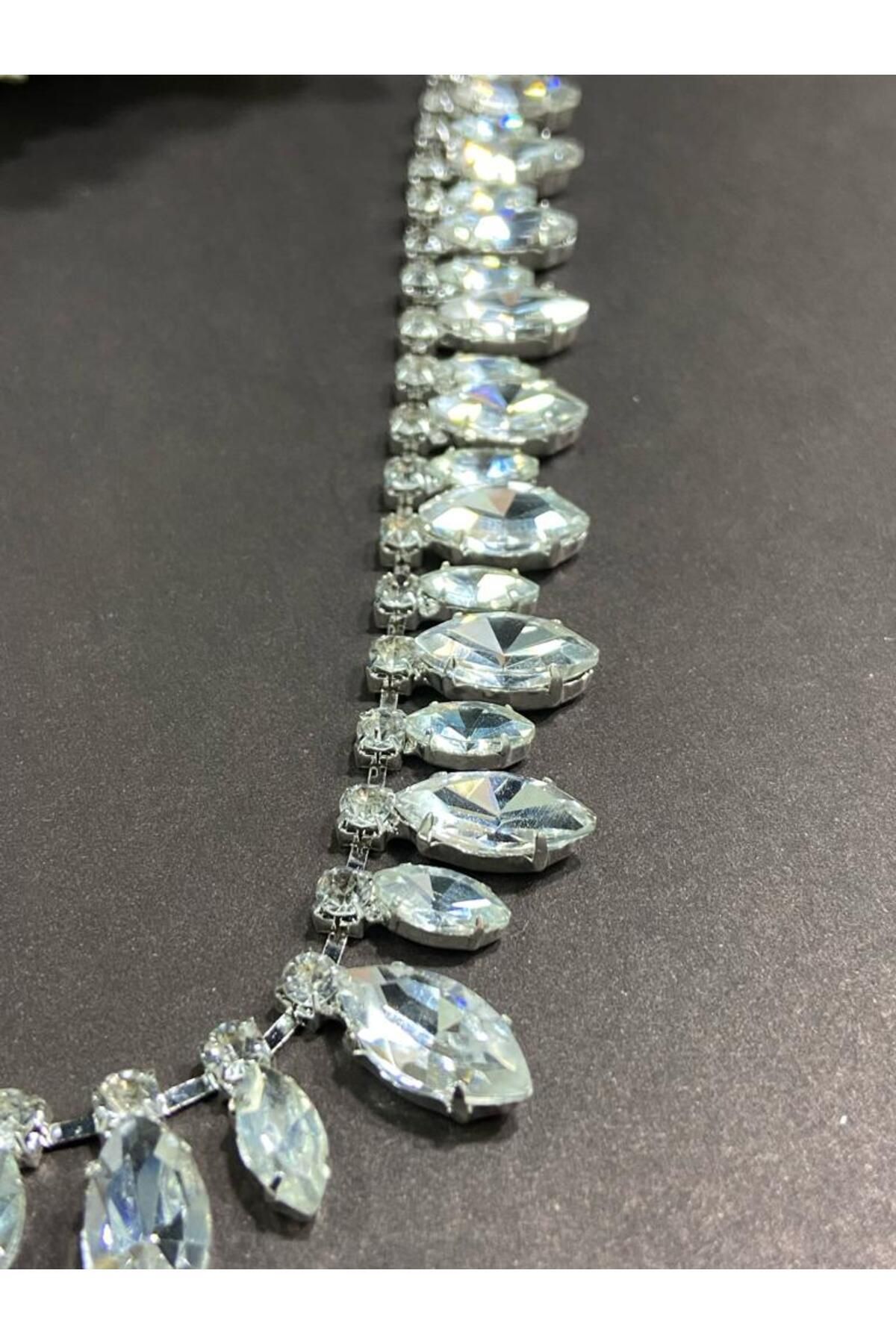 Taşlı şerit / kristal taşlı / 1 metre / gümüş