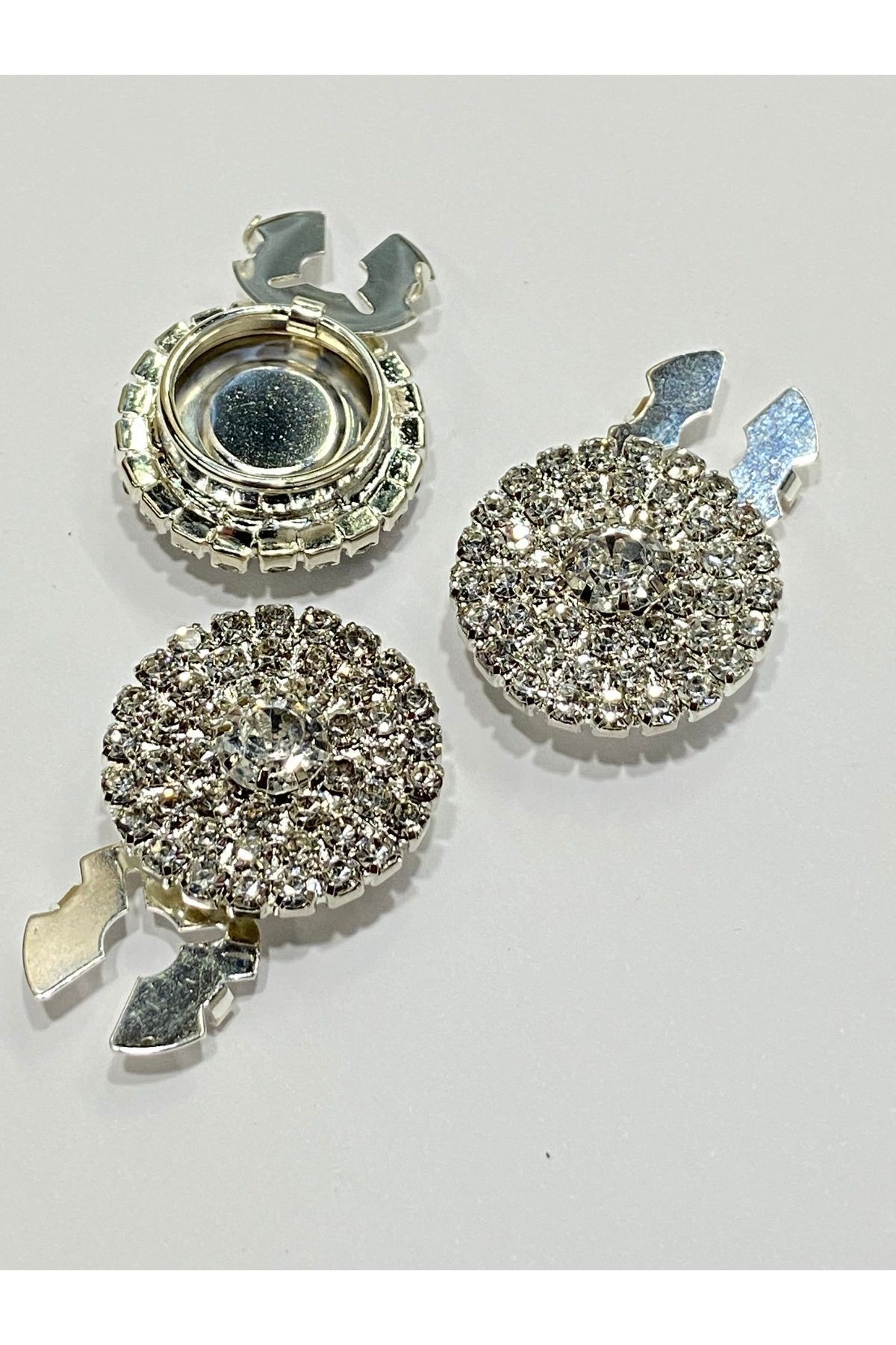 Taşlı Düğme /Taşlı Klipsli Düğme/Klipsli Klasik Model Düğme/3 lü set/ 2,5 cm Gümüş