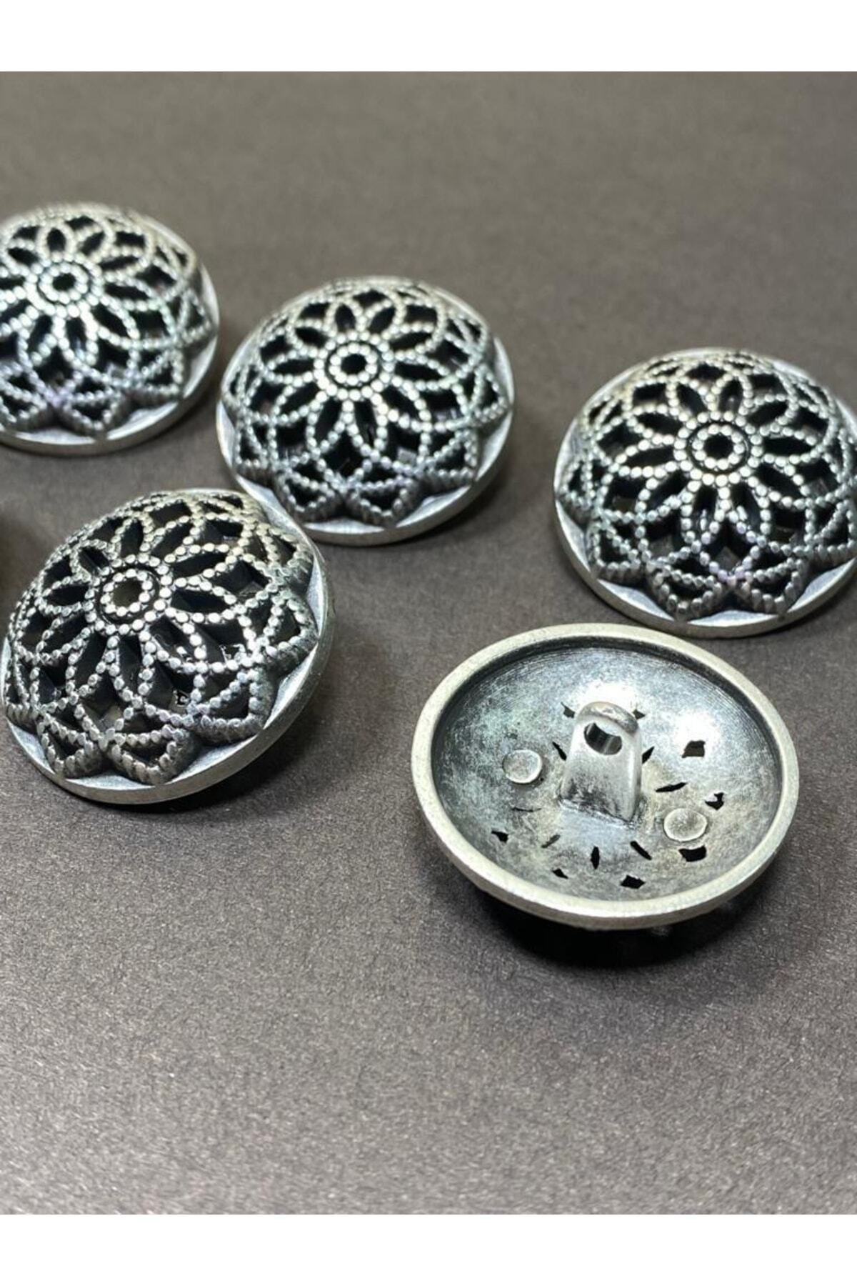 Kaban Manto Düğmesi / Metal Düğme / Eskitme Gümüş / 3 Cm / 6 Lı Set/mde