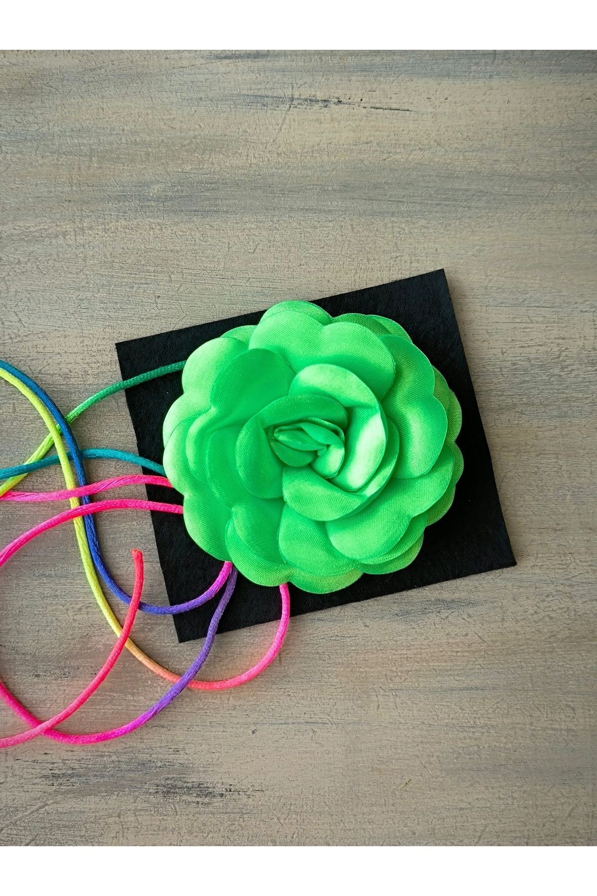 Kolye/choker Kolye/bağcıklı Saten Gül Kolye (SOMON PEMBE)