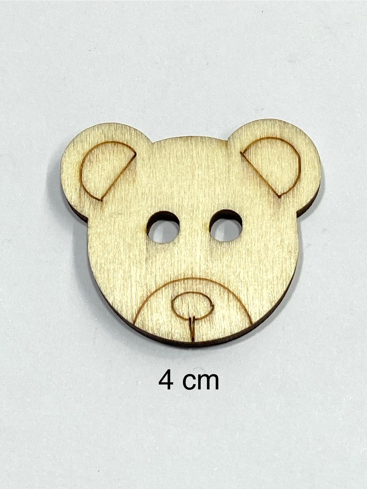 Ahşap Bebek ve Çocuk Düğmesi / Ayıcık Büyük Süs Düğme / 2 li set / 4 cm /