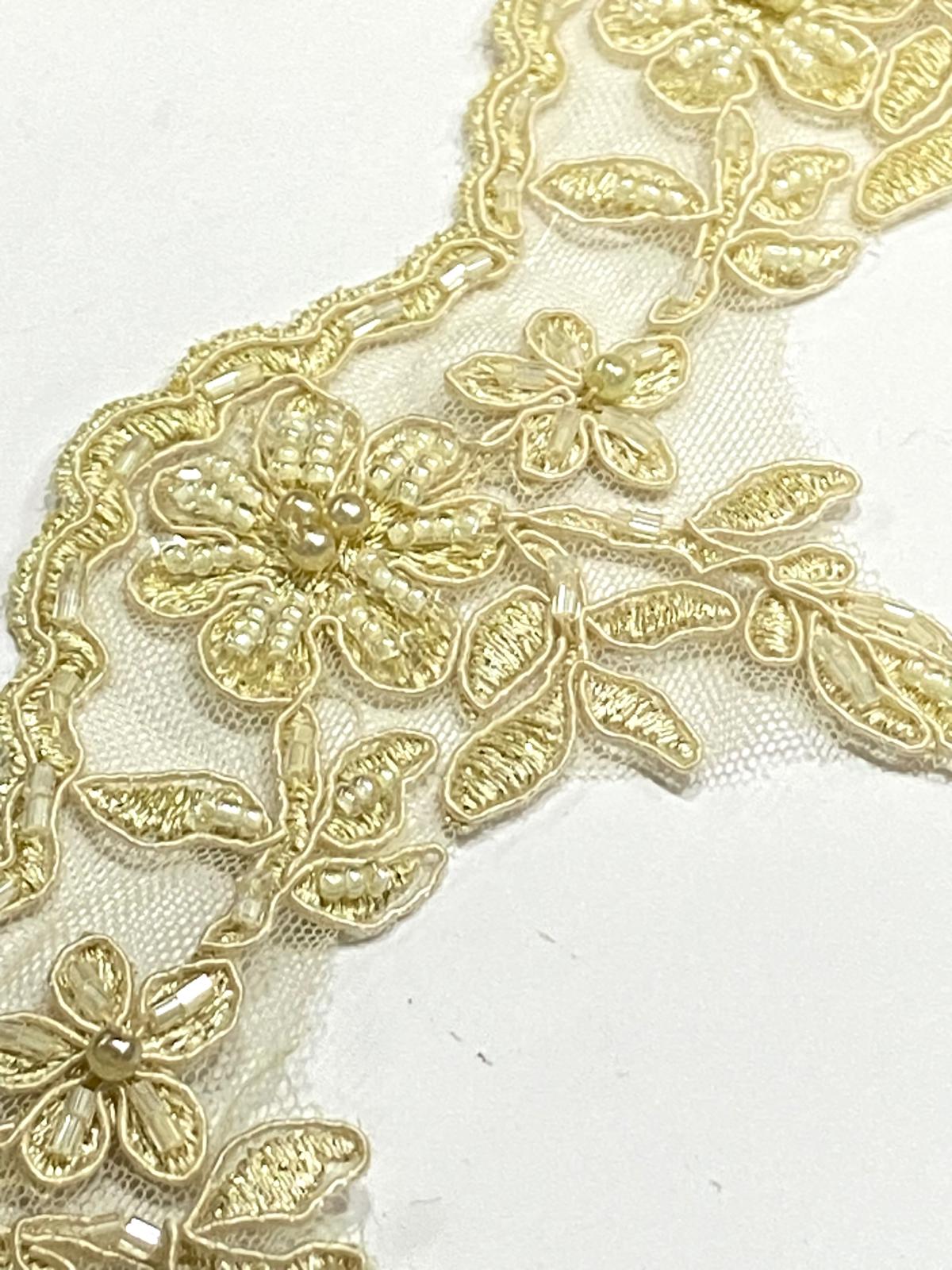Gold Simli Sütlü Kahve Güpür / Boncuk Güpür / 8 mt