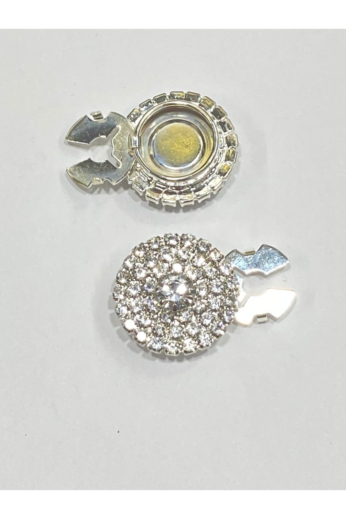 Taşlı Düğme /Taşlı Klipsli Düğme/Klipsli Klasik Model Düğme/3 lü set/ 2,5 cm Gümüş