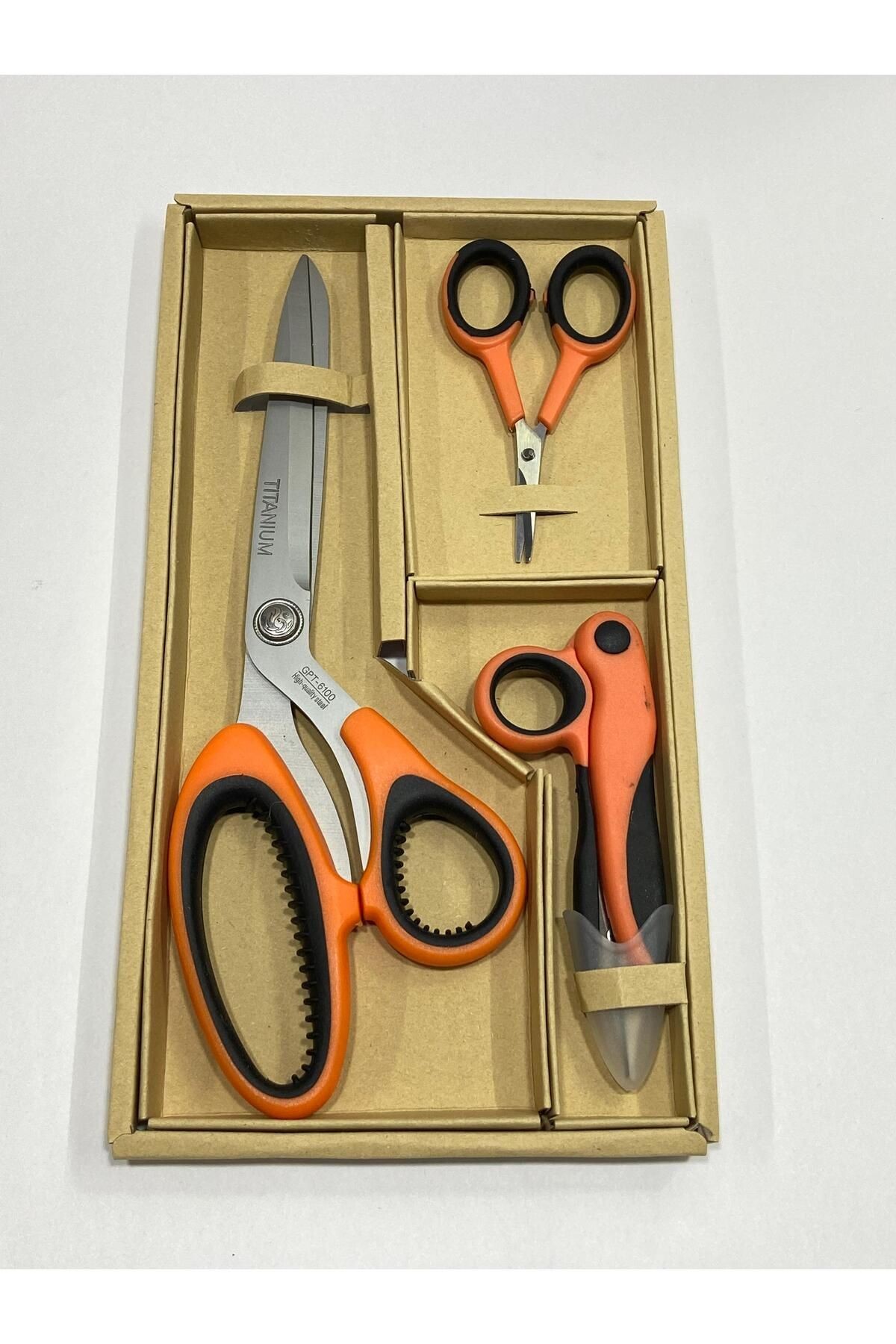Titanyum Makas Seti / 3 lü set / Turuncu