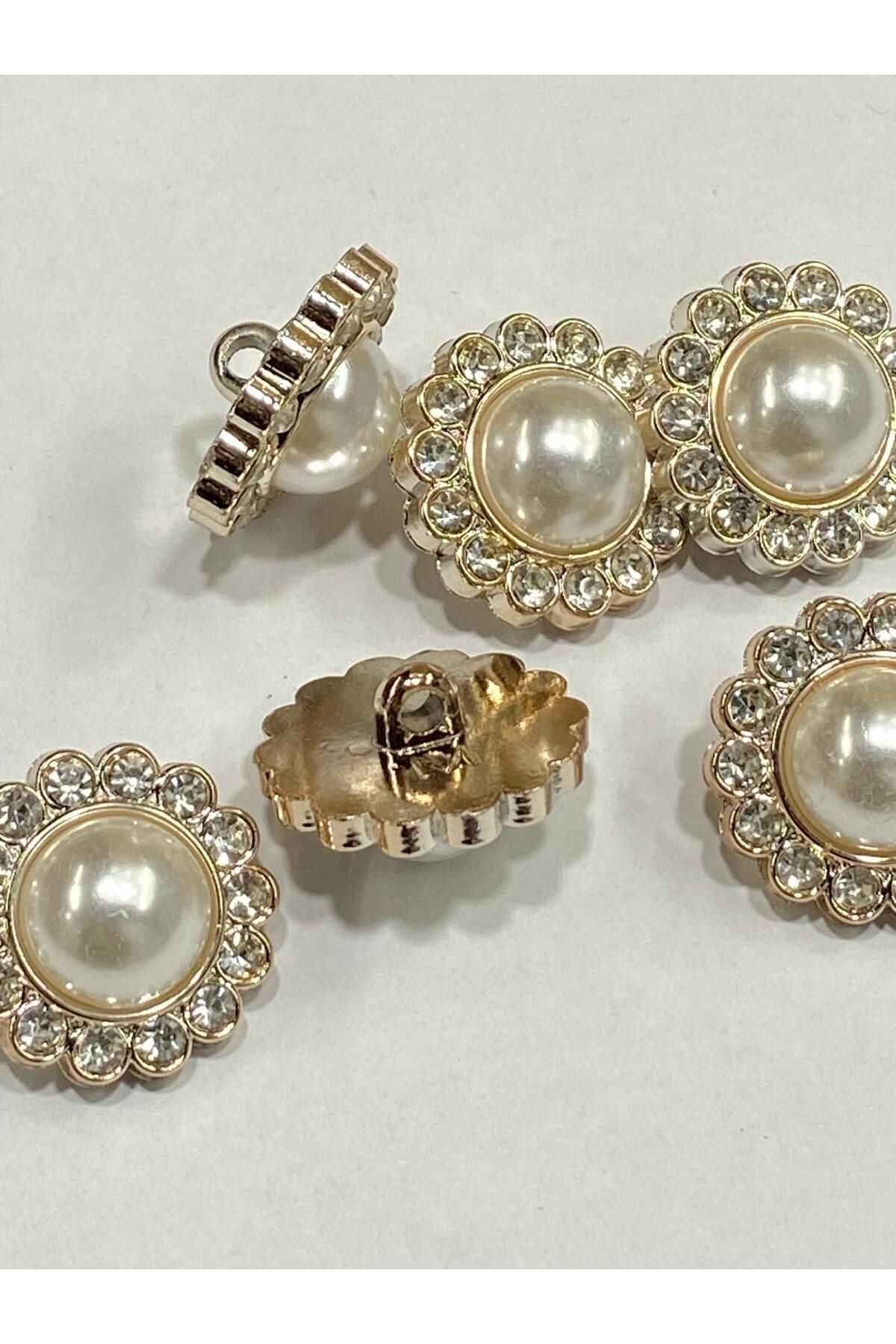 Taşlı Düğme/ Klasik İncili Model / Gold / 6 lı set / 2,5 cm