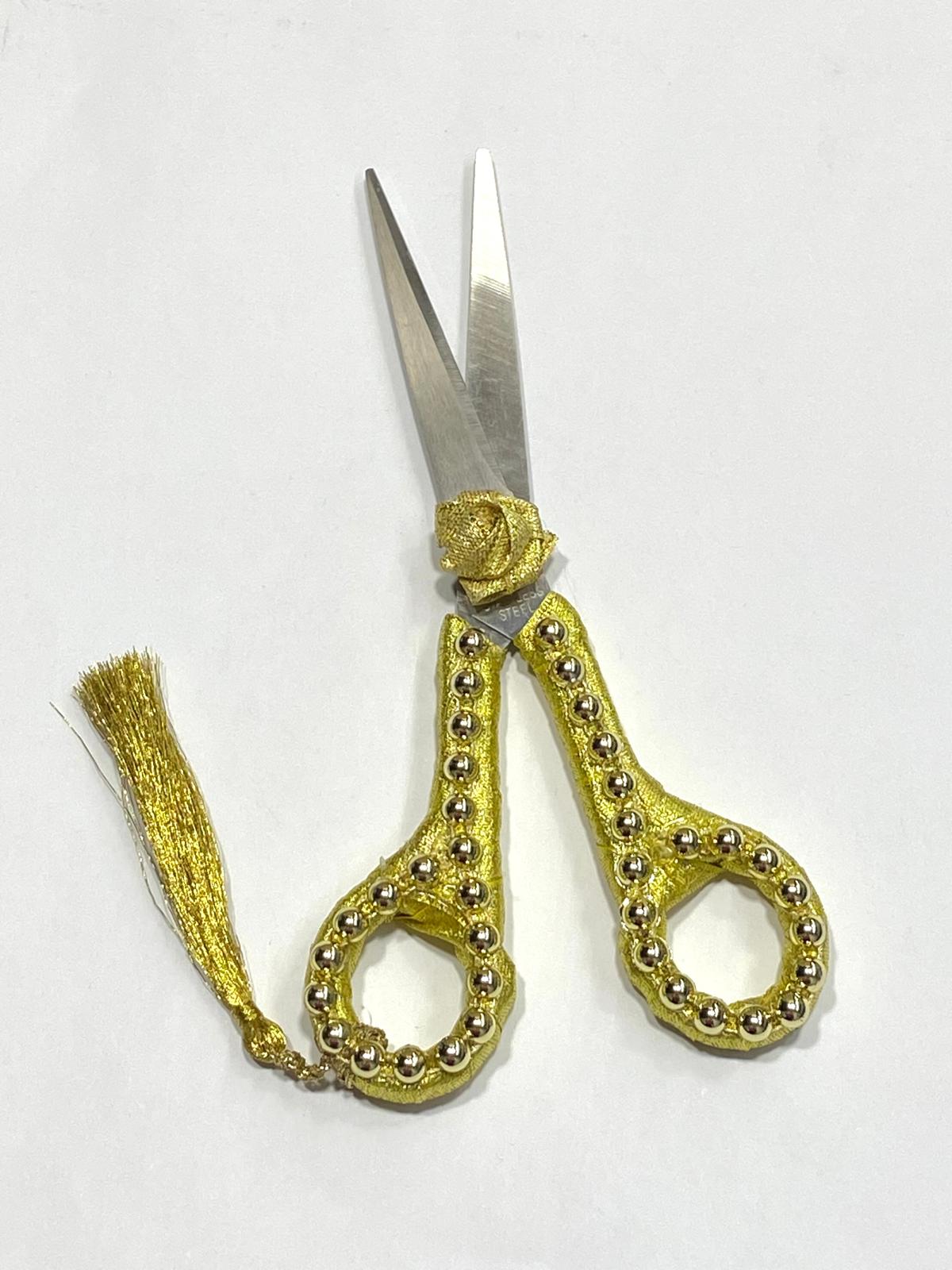 Söz Nişan Makası / Gold Simli İnci Süslü Makas /