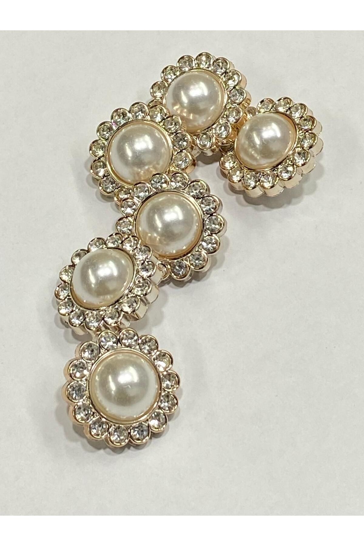 Taşlı Düğme/ Klasik İncili Model / Gold / 6 lı set / 2,5 cm