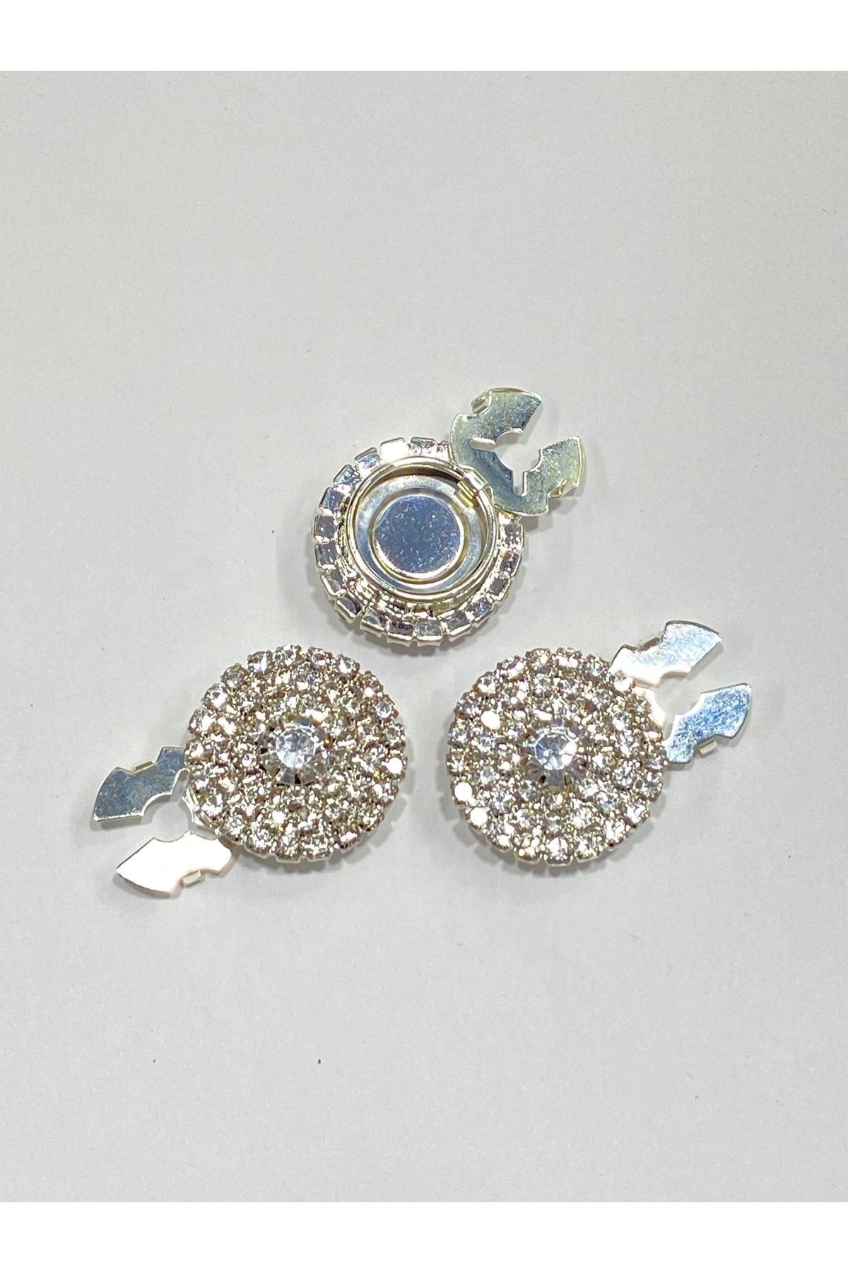 Taşlı Düğme /Taşlı Klipsli Düğme/Klipsli Klasik Model Düğme/3 lü set/ 2,5 cm Gümüş
