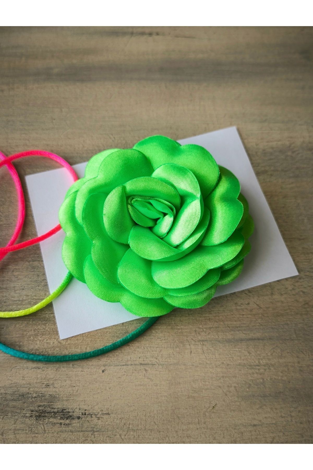 Kolye/choker Kolye/bağcıklı Saten Gül Kolye (SOMON PEMBE)
