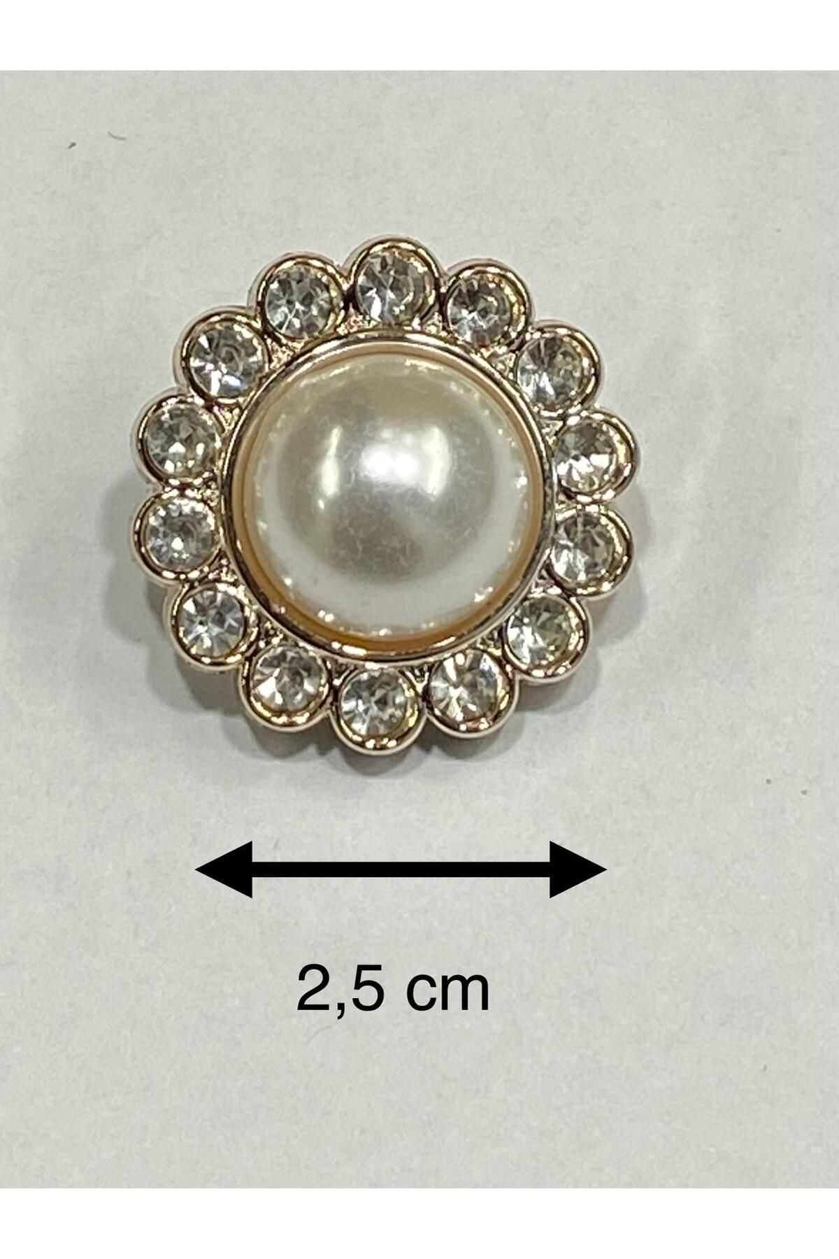 Taşlı Düğme/ Klasik İncili Model / Gold / 6 lı set / 2,5 cm