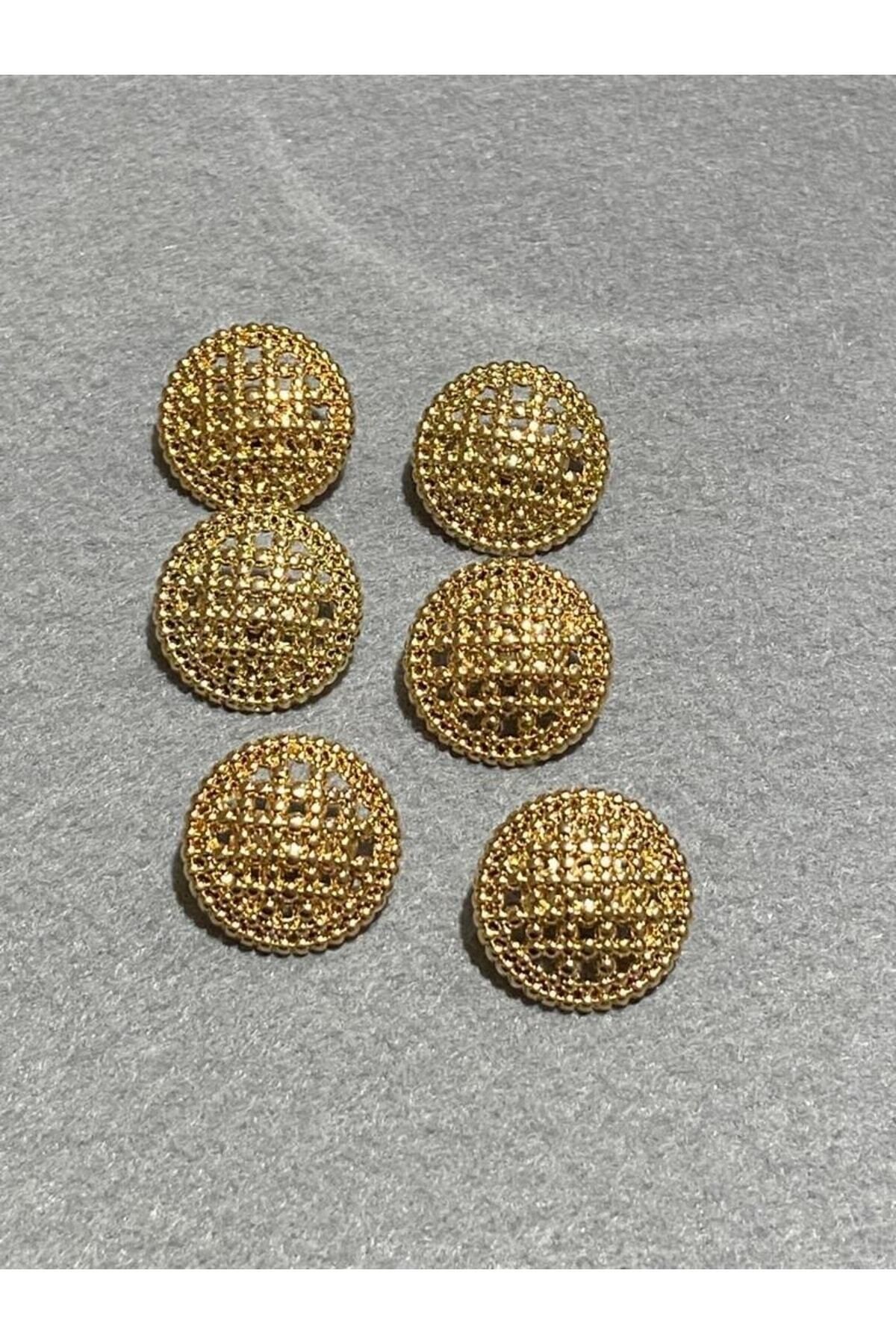 Hırka Yelek Düğmesi Boyu File Model Özel Kaplama Gold 6 Lı Set