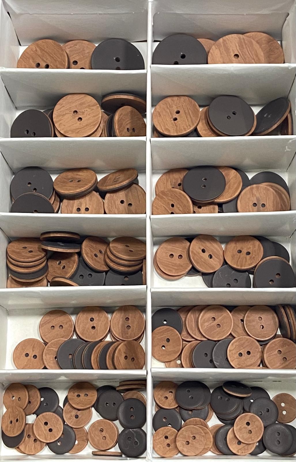 Ahşap Görünümlü Plastik Düğme / 6 lı set Taba /02744 /