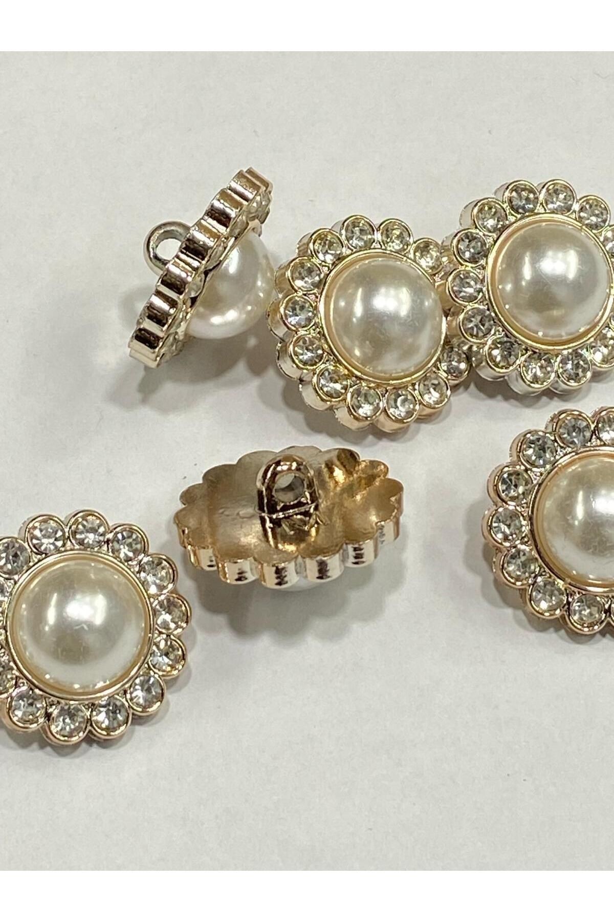Taşlı Düğme/ Klasik İncili Model / Gold / 6 lı set / 2,5 cm