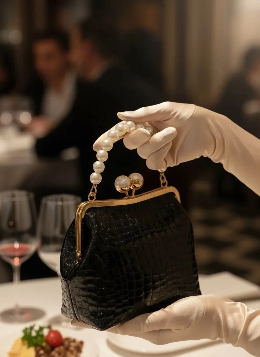 Hakiki Rugan Deri Çanta / El Yapımı / İnci Saplı Çanta