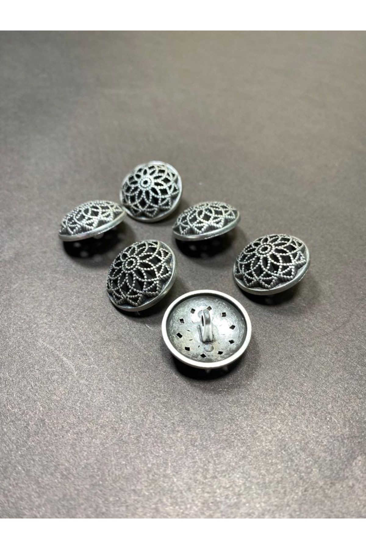 Hırka Yelek Düğmesi / Metal Düğme / Eskitme Gümüş / 1,8 Cm / 6 Lı Set/mde