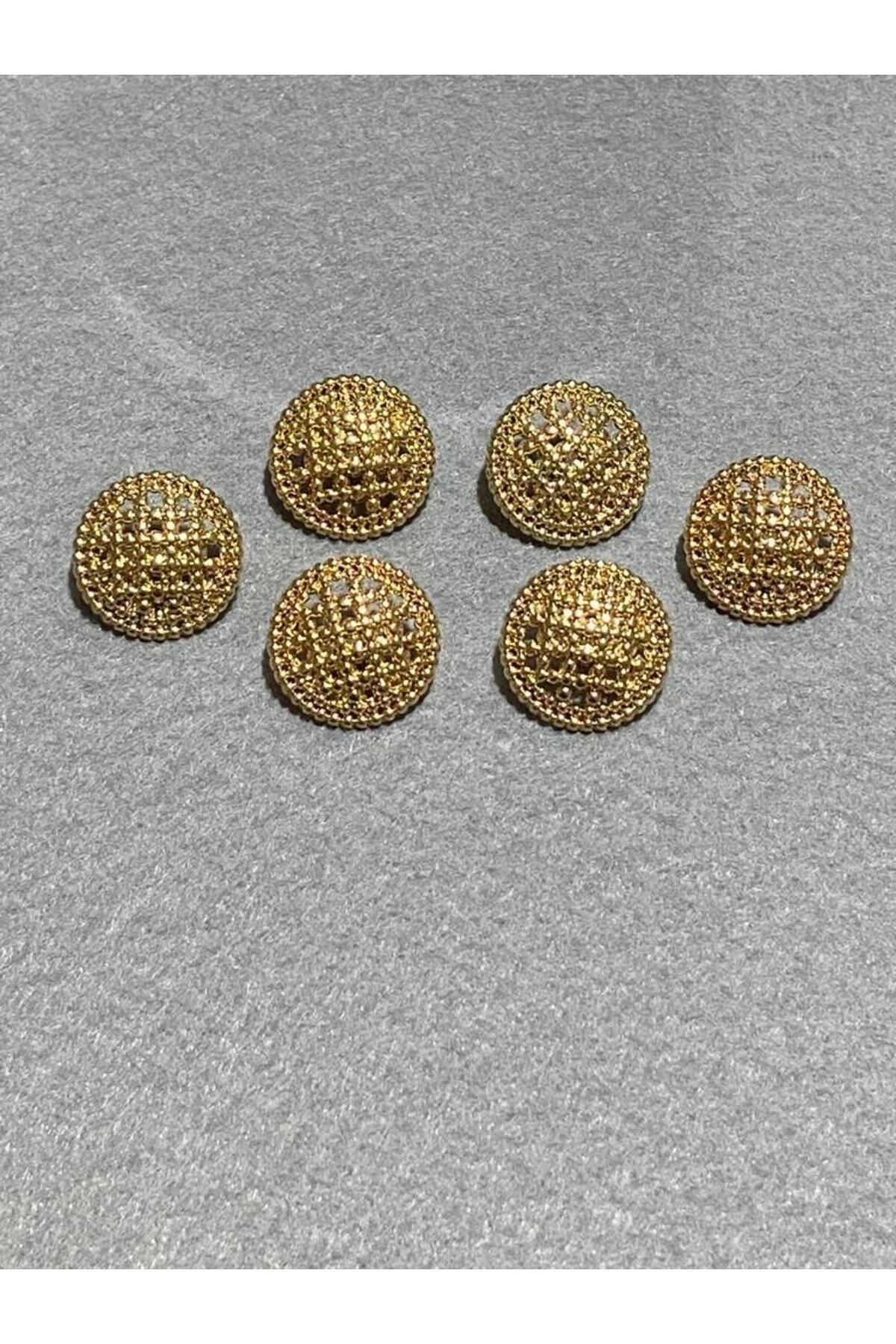 Hırka Yelek Düğmesi Boyu File Model Özel Kaplama Gold 6 Lı Set
