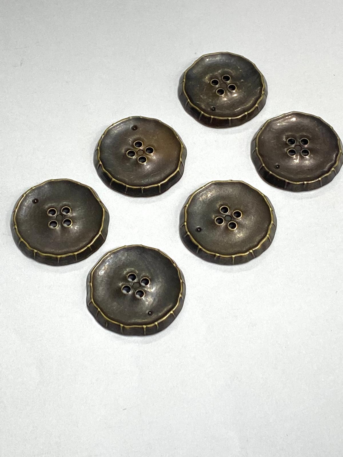İtalyan Kaban Hırka Düğmesi / 6 lı set / 2,5 cm / Oksit Vintage / m03255