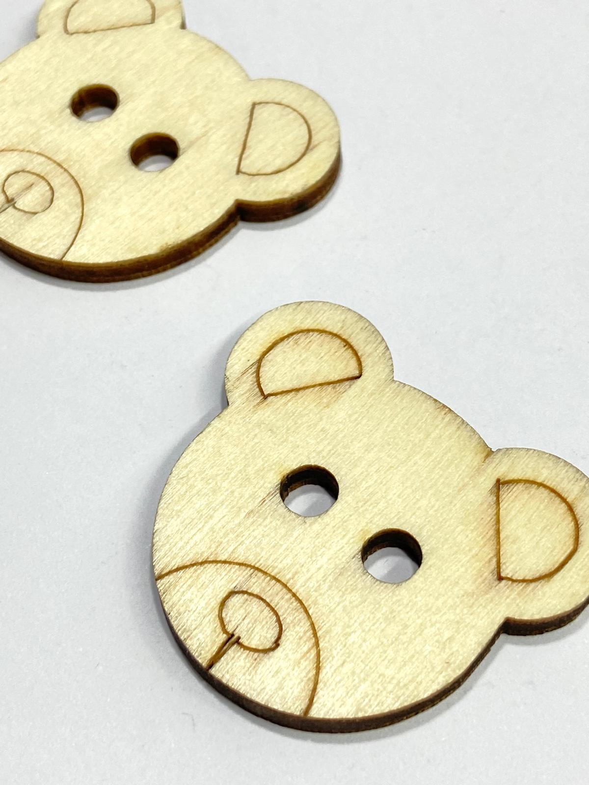 Ahşap Bebek ve Çocuk Düğmesi / Ayıcık Büyük Süs Düğme / 2 li set / 4 cm /