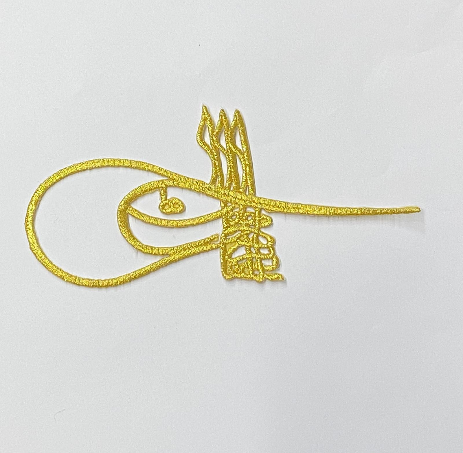 Simli Ütüyle Yapışan Tuğra Nakış Aplikesi / Orta Boy / Sim Aplike / Gold 10Cm