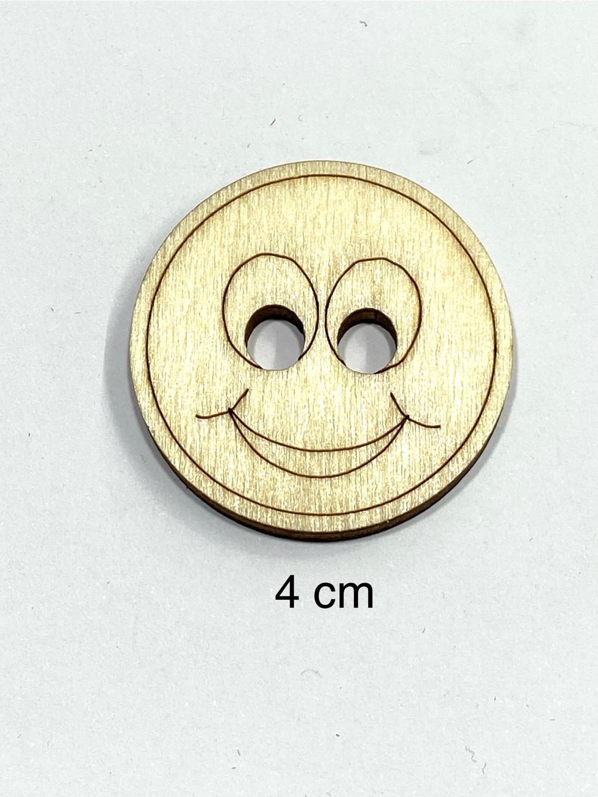 Ahşap Bebek ve Çocuk Düğmesi / Gülen Yüz Büyük Süs Düğme / 2 li set / 4 cm /