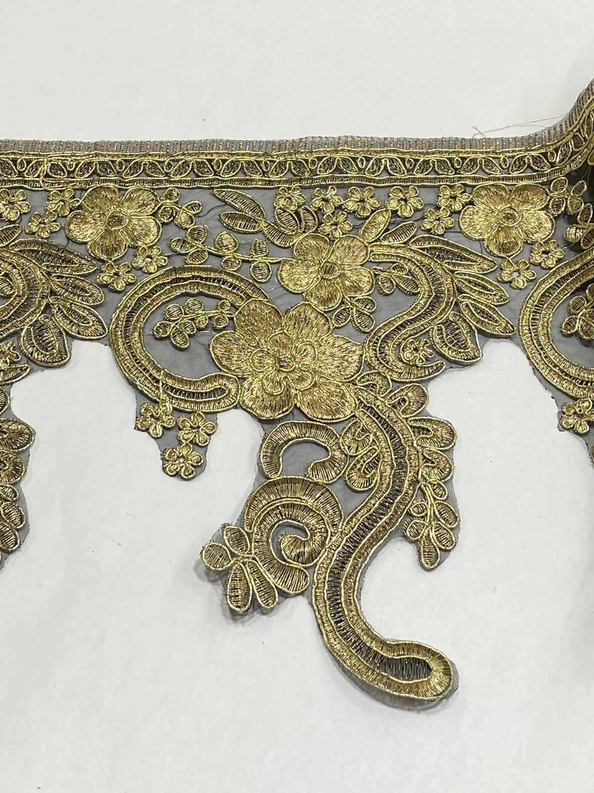 Metalik Simli Güpür Aplike Şerit – 25 cm En – 1 Metre (6 Aplike)