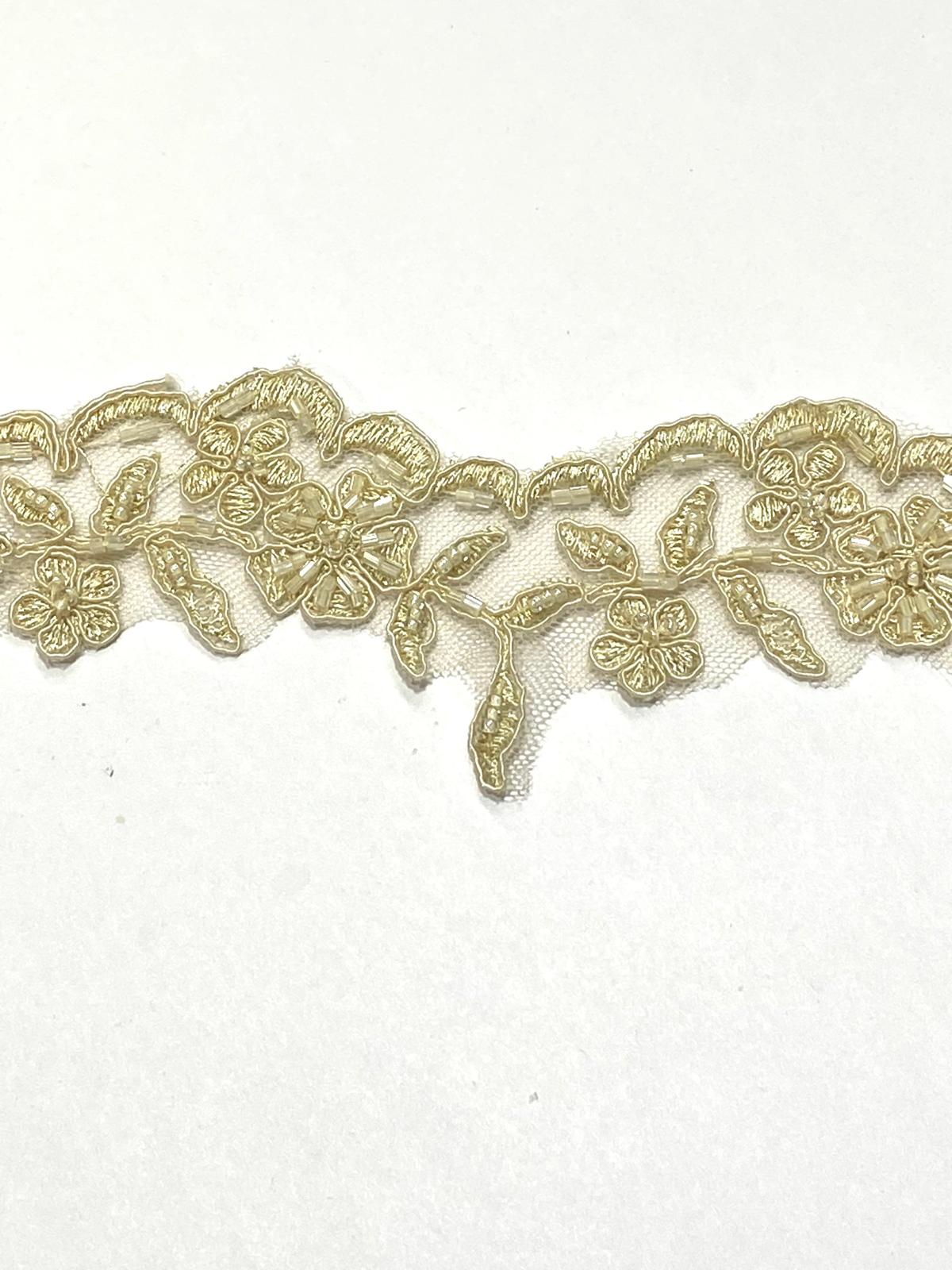 Gold Simli Sütlü Kahve Güpür / Boncuk Güpür / 3 mt