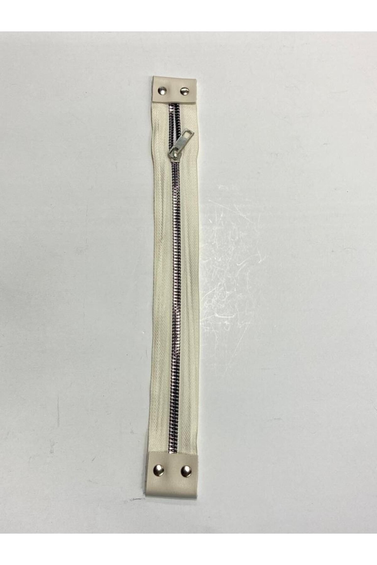 Çanta Fermuarı / Deri Detaylı Çanta Fermuarı / 40 Cm Krem