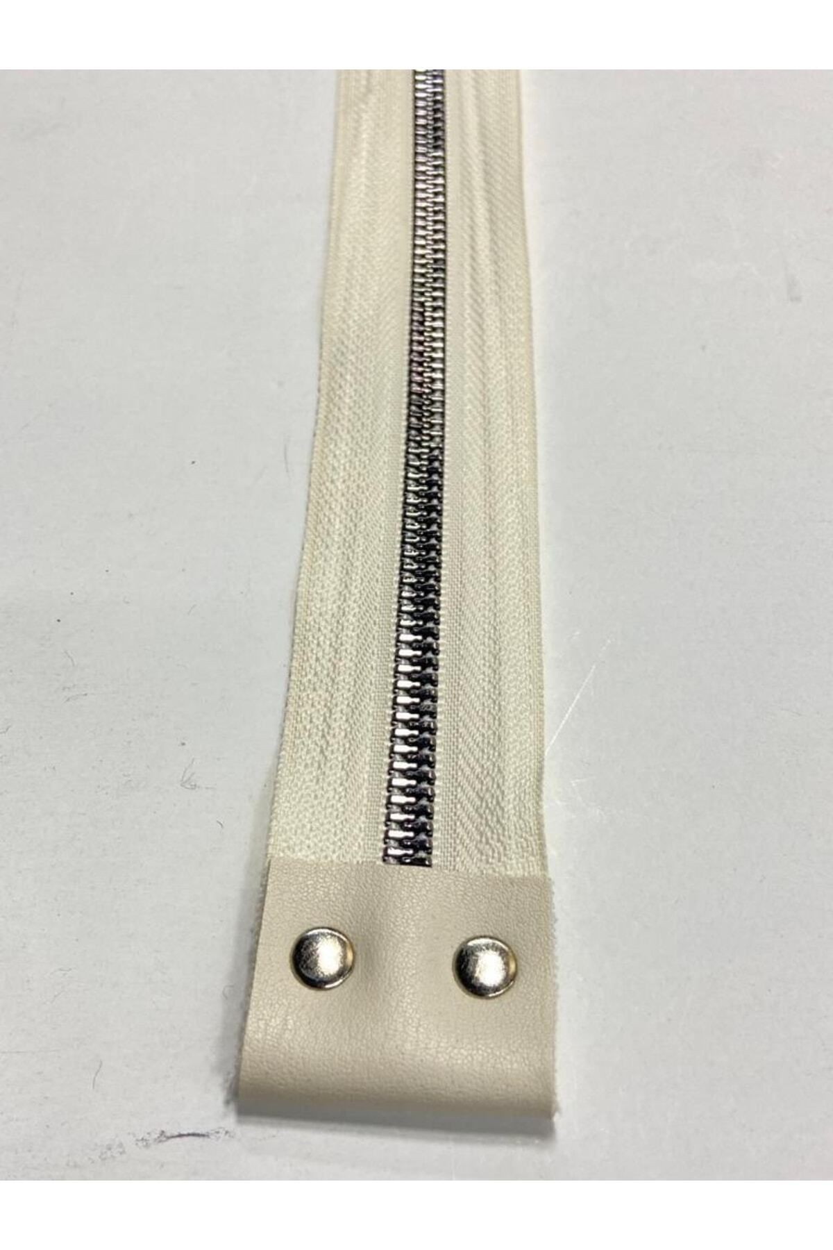 Çanta Fermuarı / Deri Detaylı Çanta Fermuarı / 40 Cm Krem