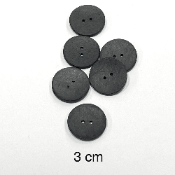 Kokonat Düğme / Özel Boyama / Siyah Renk / 6'lı set / 3 Cm
