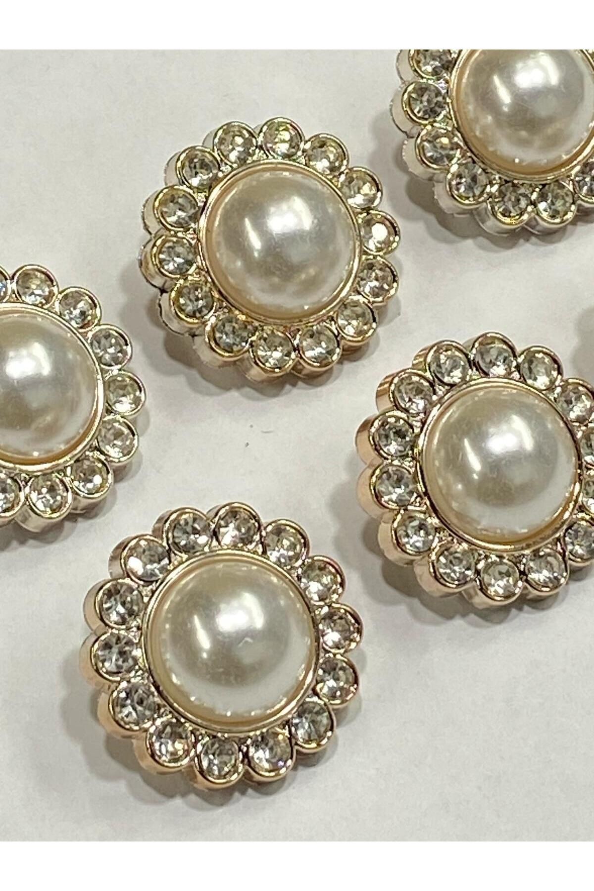 Taşlı Düğme/ Klasik İncili Model / Gold / 6 lı set / 2,5 cm