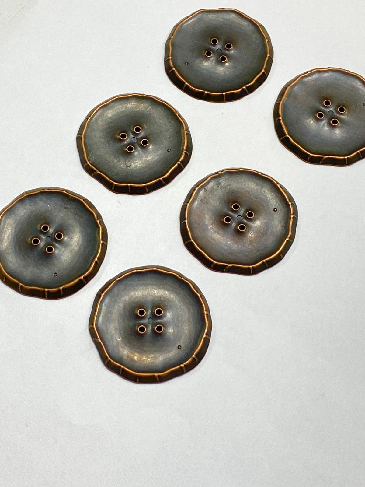 İtalyan Kaban Hırka Düğmesi / 6 lı set / 4 cm / Bakır Vintage / m03254