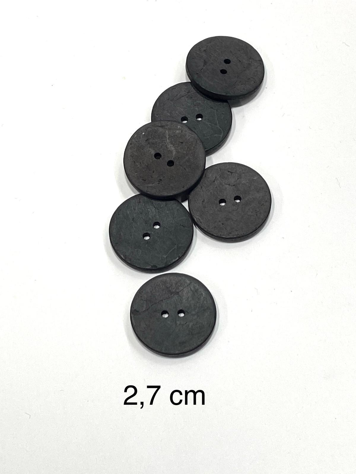 Kokonat Düğme / Özel Boyama / Siyah Renk / 6'lı set / 2,7 Cm