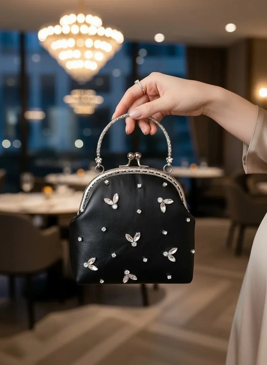 Hakiki Deri Çanta / El Yapımı /Taşlı Abiye Çanta