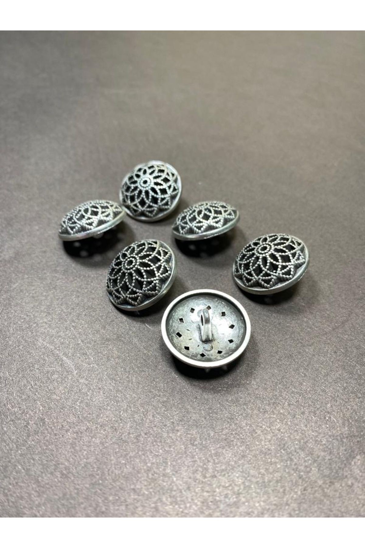 Hırka Yelek Düğmesi / Metal Düğme / Eskitme Gümüş / 1,8 Cm / 6 Lı Set/mde