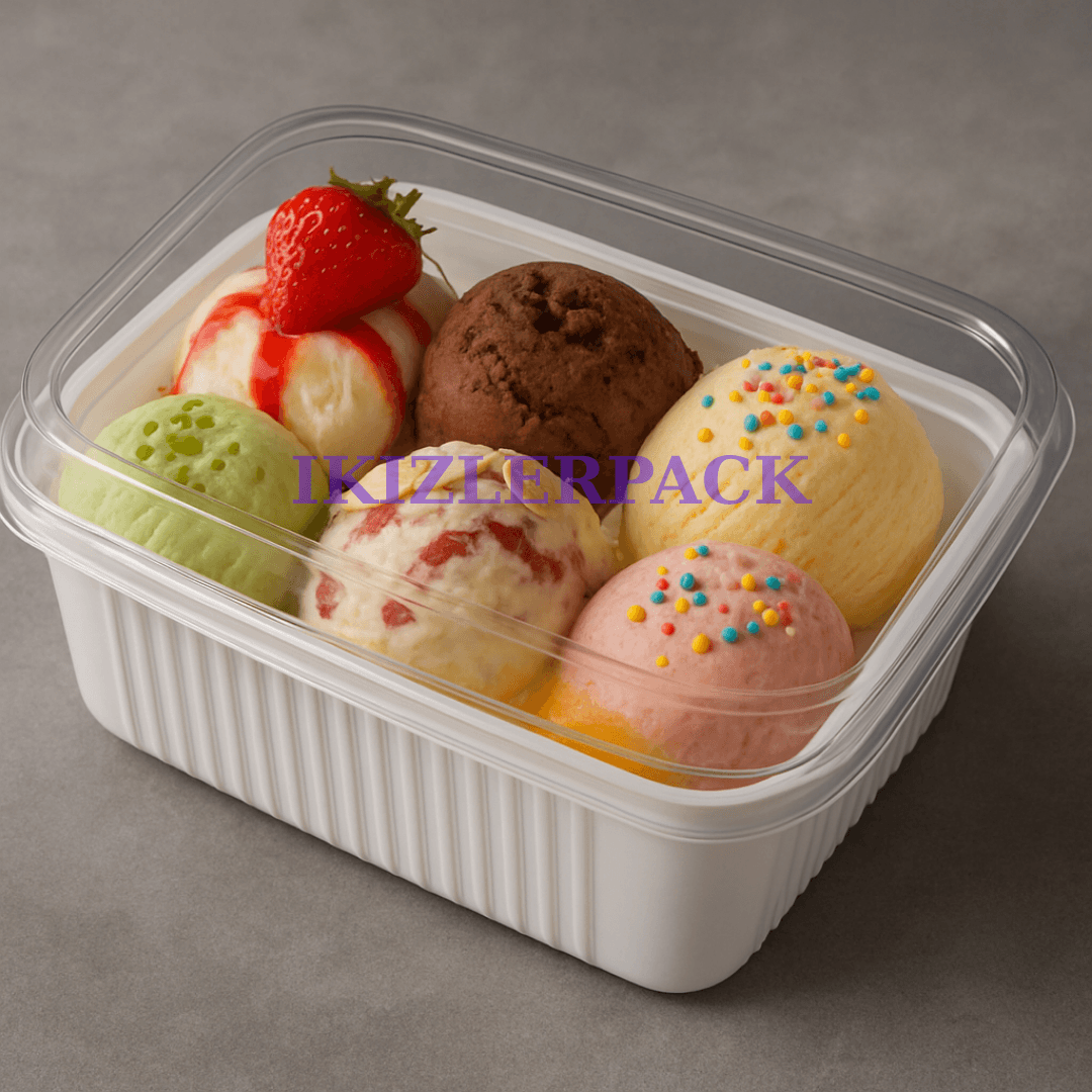 Plastik Beyaz Dondurma Kabı 500 GR. 50'li