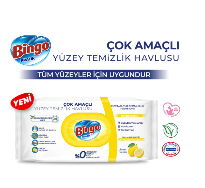 Bingo Yüzey Temizleme Havlusu Pratik Çok Amaçlı 96'lı Limonlu