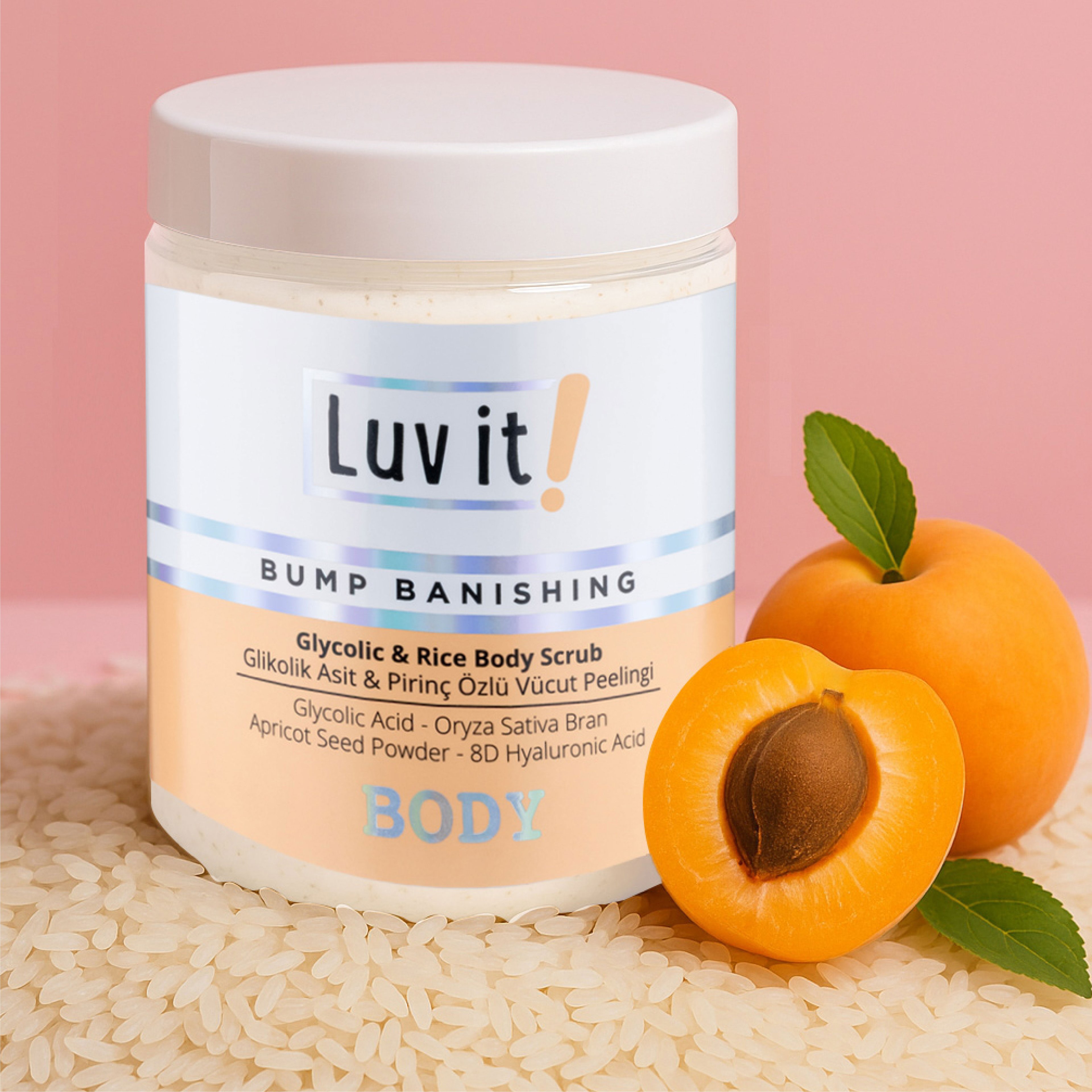 Glikolik Asit Vücut Peelingi - Pirinç Özlü Hyaluronik Asit İçeren Body Scrub 